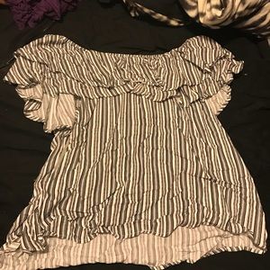 Off the shoulder striped shirt.
